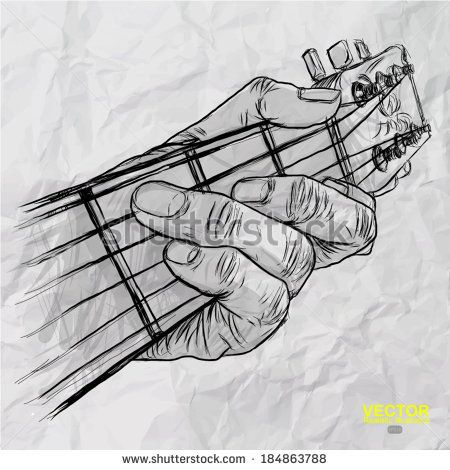 450x470 Hand Drawn Of Had Playing Guitar On Crumpled Paper Background By - Playing Guitar Sketch