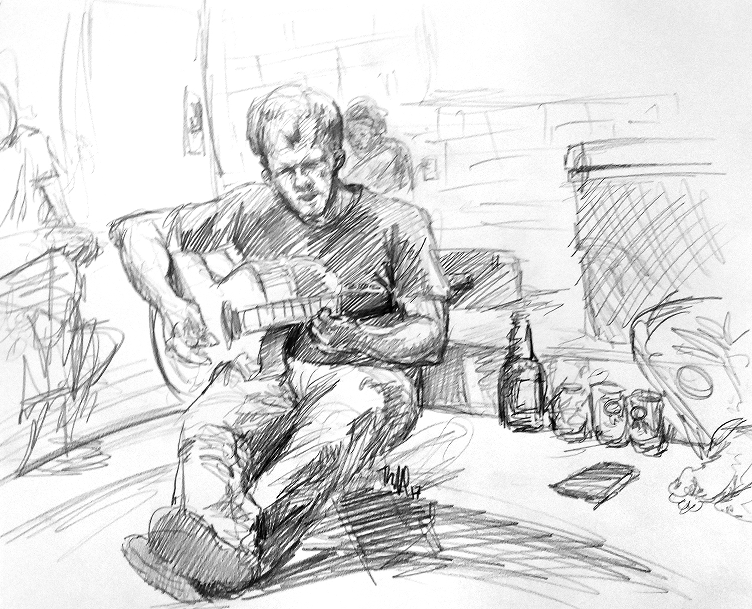 1500x1216 Drawing Of Shawn Hammonds Playing Guitar - Playing Guitar Sketch