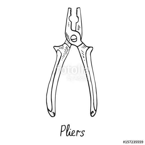 500x500 Pliers, Hand Drawn Doodle Sketch In Pop Art Style, Vector - Pliers Sketch