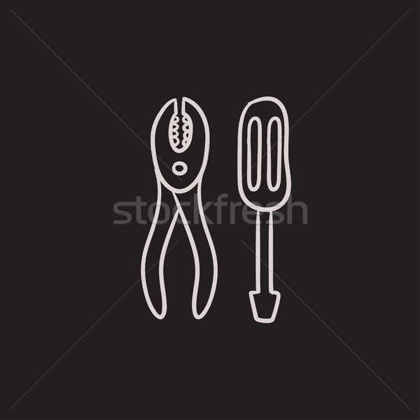 600x600 Screwdriver With Pliers Sketch Icon. Vector Illustration Andrei - Pliers Sketch