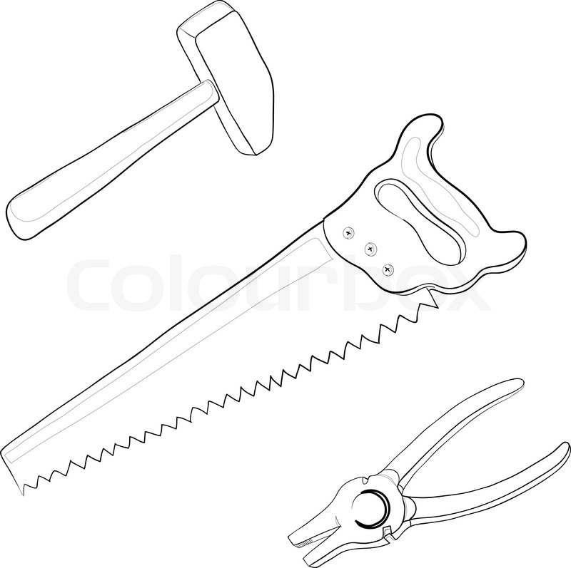 800x797 Set Vector Operating Tool Hammer, Saw And Pliers, Contours - Pliers Sketch