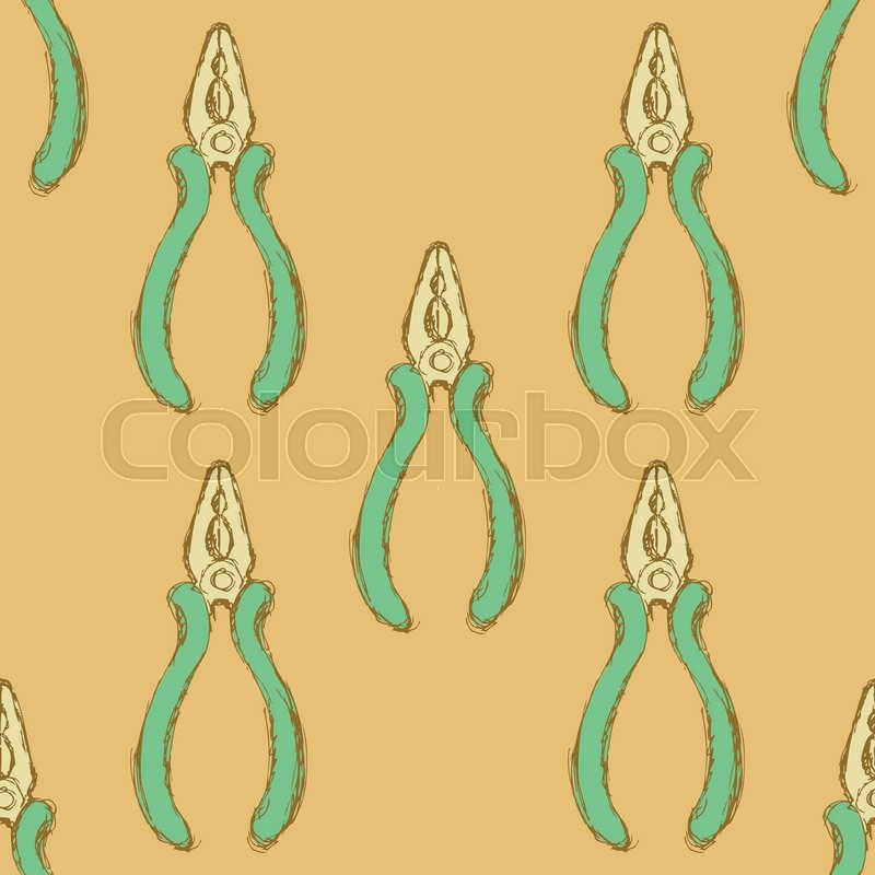 800x800 Sketch Pliers In Vintage Style, Vector Seamless Pattern Stock - Pliers Sketch