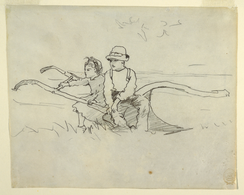 1024x819 Drawing, Boy And Girl Seated On A Plough, 1879 Objects - Plough Sketch