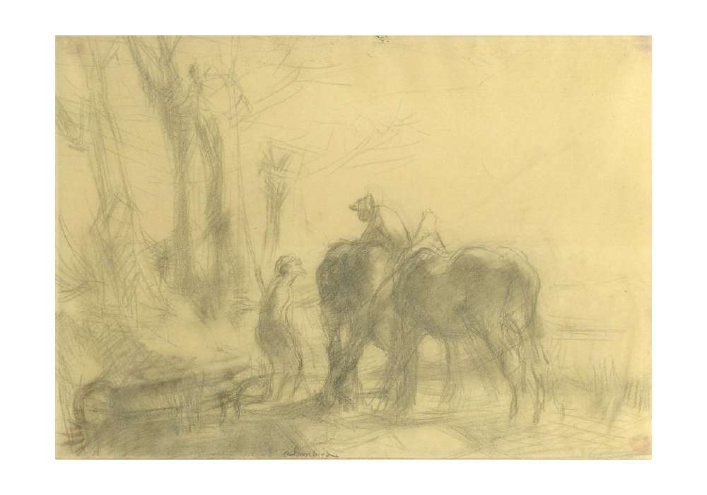1000x700 Edmund Blampied R.e Original Pencil Sketch Horse, Men Amp Plough - Plough Sketch
