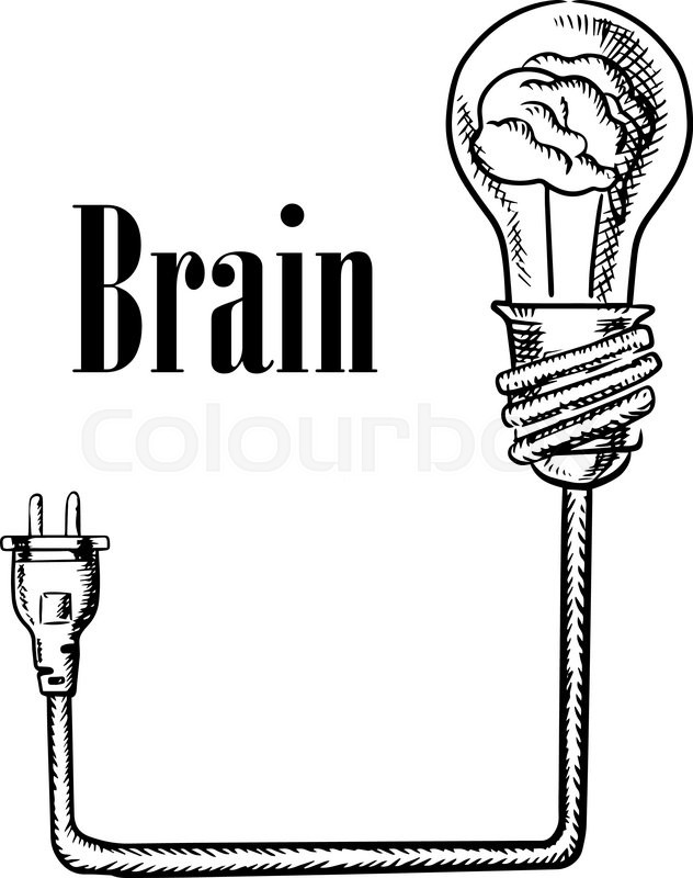 632x800 Light Bulb With Human Brain Inside, Connected To Electrical Plug - Plug Sketch