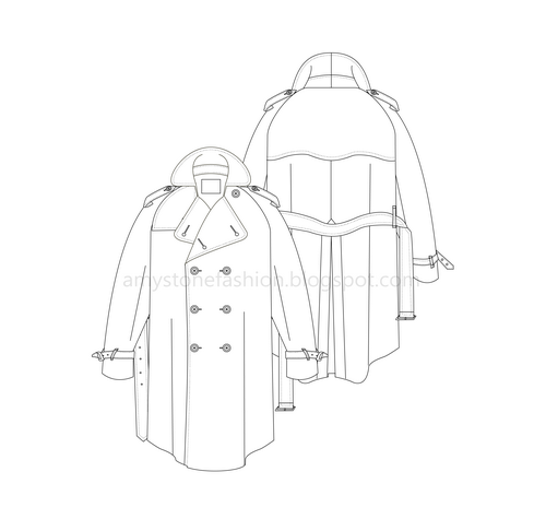 500x475 Amy Stone Fashion Flat Sketches Plus Size Trench Coat Flat Sketch - Plus Size Sketches