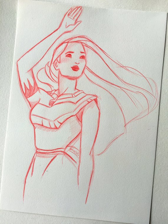 570x760 Pocahontas Sketch Etsy - Pocahontas Sketch