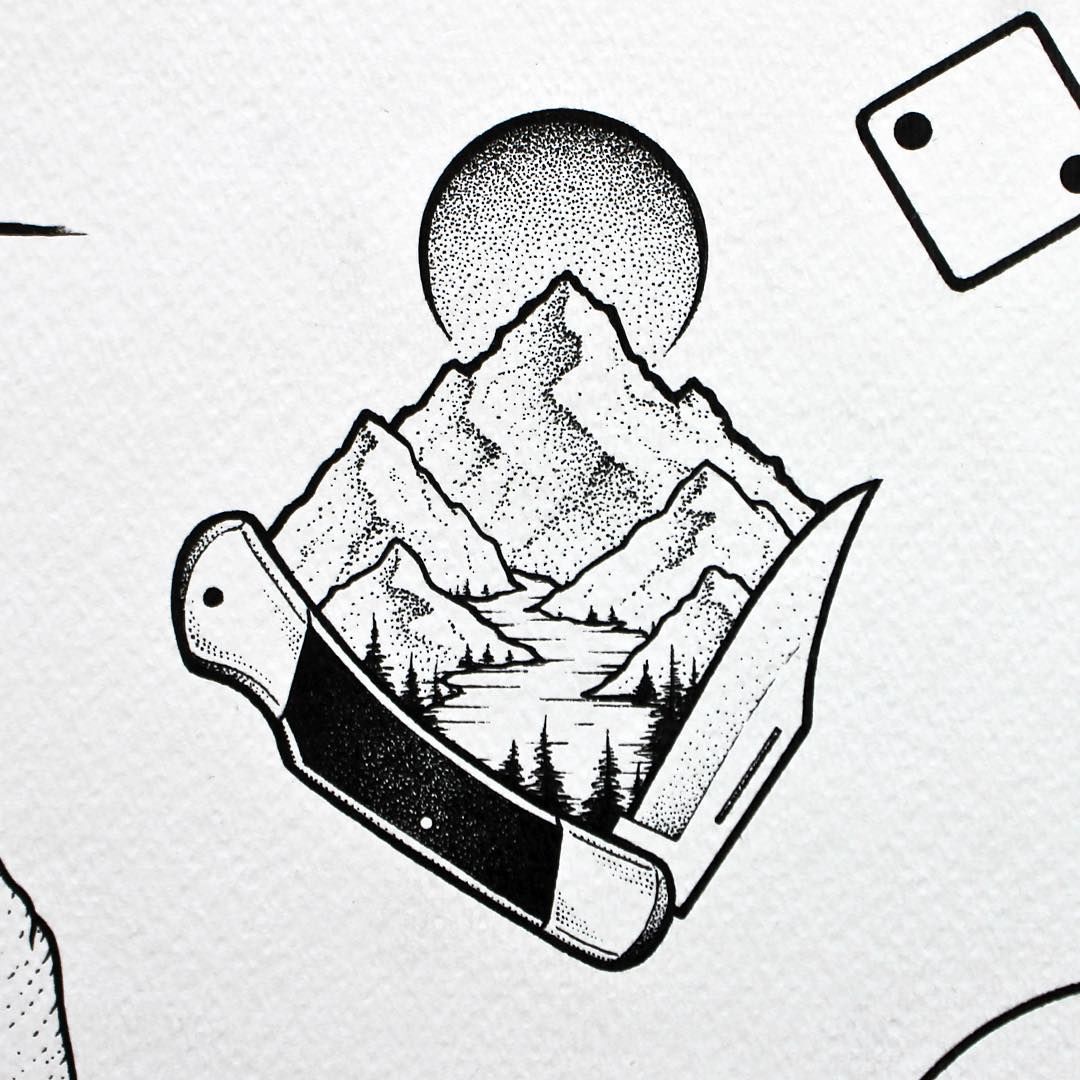 1080x1080 Pocket Knife With Landscape. Check Out My Last Post To See The - Pocket Knife Sketch