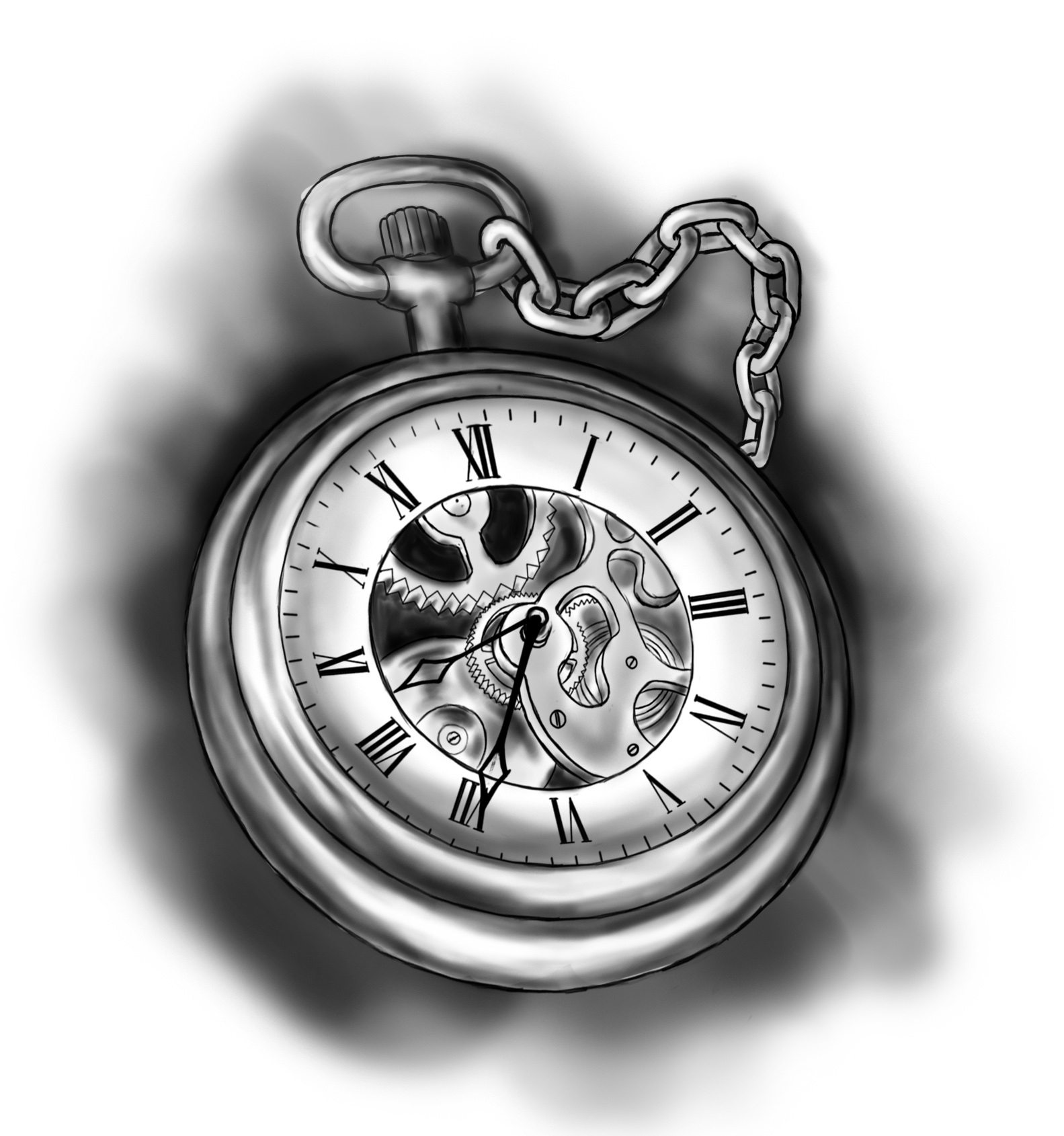 Drawing Sketch Of A Pocket Watch Drawn Compass Pocket Watch - Pocket Watch...