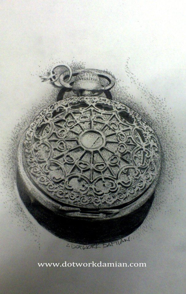 606x960 Dotwork Pocket Watch Sketch. - Pocket Watch Tattoo Sketch