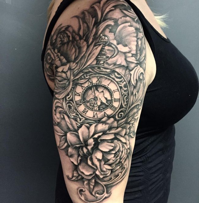 650x664 Timeless Pocket Watch Tattoo Ideas - Pocket Watch Tattoo Sketch