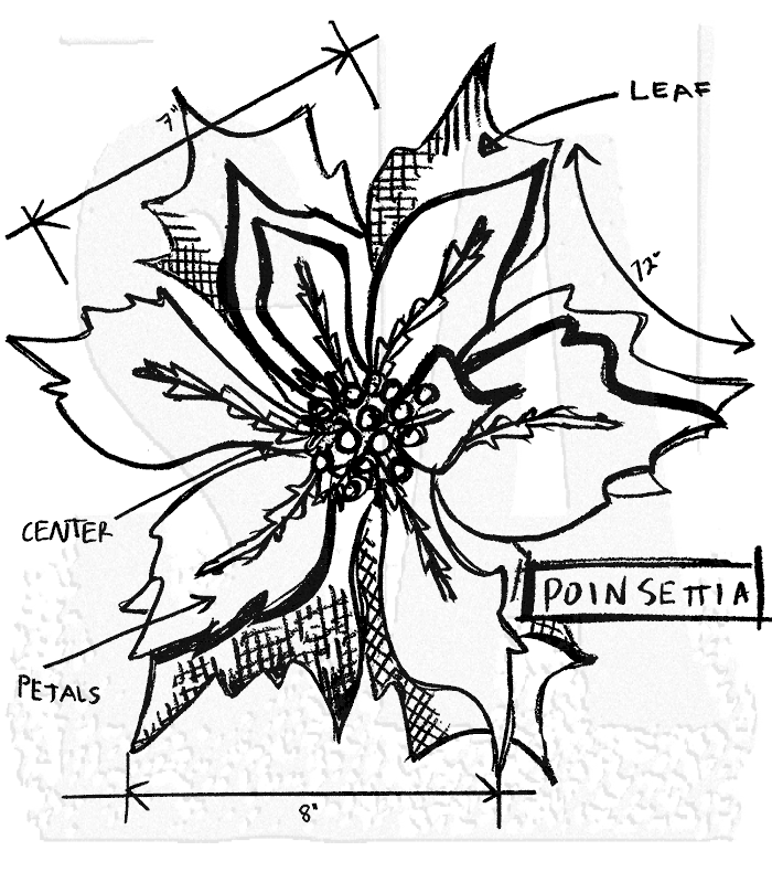 700x800 Tim Holtz Wood Mounted Stamp - Poinsettia Sketch