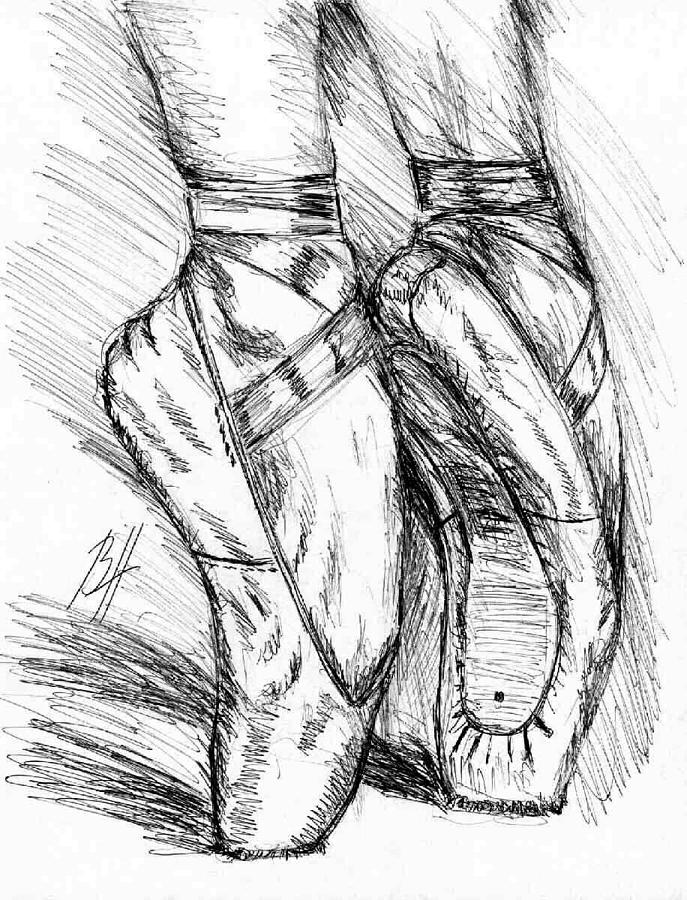 687x900 Pointe Shoes Drawing By Ben Hardy - Pointe Shoe Sketch