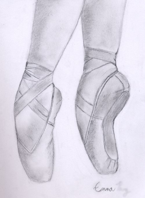 500x684 Beautiful Pointe Shoe Sketch ~~ I Wanna Draw Something Like This - Pointe Shoe Sketch