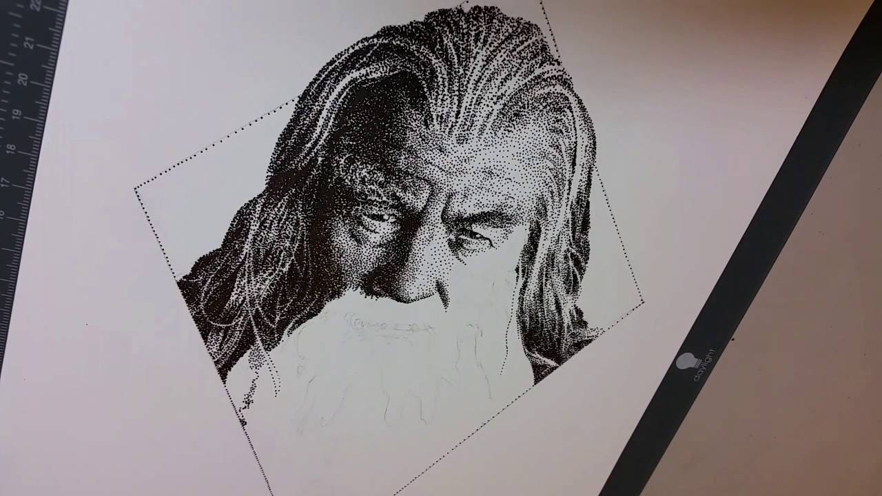 1280x720 Pointillism Portrait Timelapse Gandalf - Pointillism Sketch