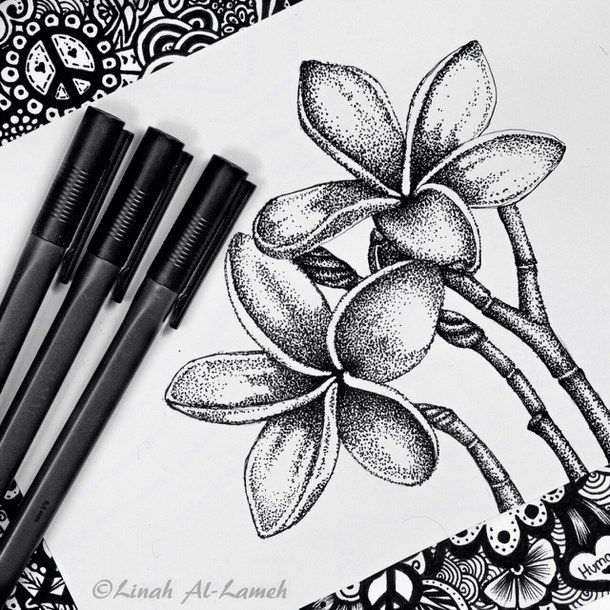 610x610 Art, Black And White, Doodle, Drawing, Flower, Flowers - Pointillism Sketch
