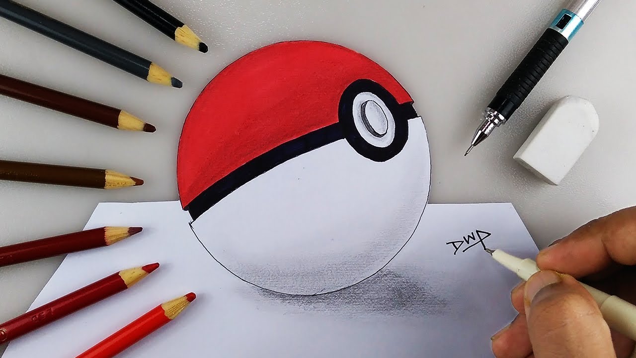 1280x720 How To Draw Pokeball (Pokemon Ball) 3d Step By Step Easy For Kids - Pokemon Ball Sketch