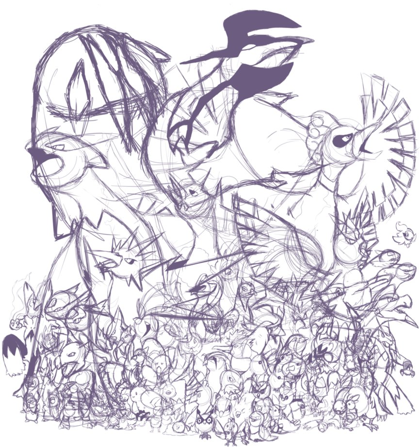 866x923 Birds Of Pokemon [Sketch] By Ryokara - Pokemon Sketch Pictures
