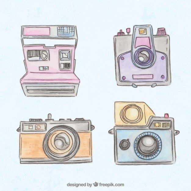 626x626 Hand Painted Vintage Polaroid Cameras Vector Free Download - Polaroid Sketch