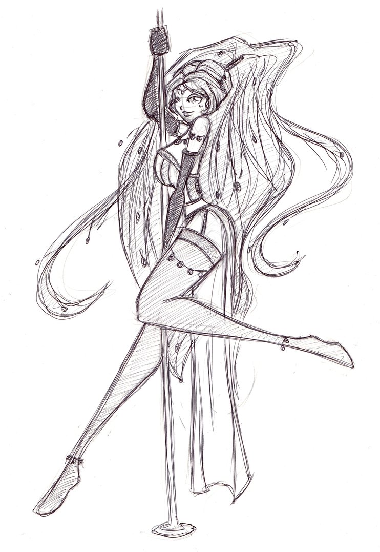 742x1077 Pole Dance Sketch By Ladyastrogah - Pole Sketch