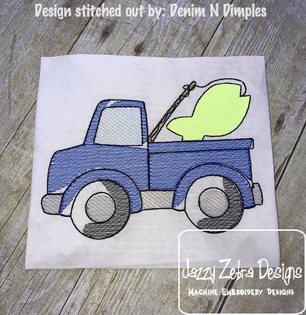 623x640 Truck With Fish And Fishing Pole Sketch Embroidery Design - Pole Sketch