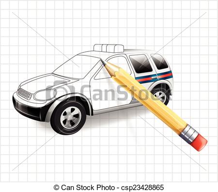 450x396 Sketch Of Police Car. Vector Illustration . - Police Car Sketch