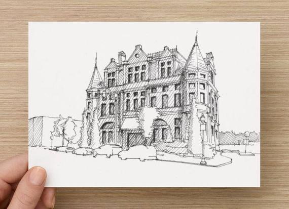 570x413 Ink Sketch Of Police Station In Hamden Baltimore Maryland Etsy - Police Station Sketch