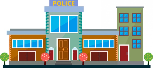 600x269 Police Station Front Design Sketch In Color Style Free Vector In - Police Station Sketch