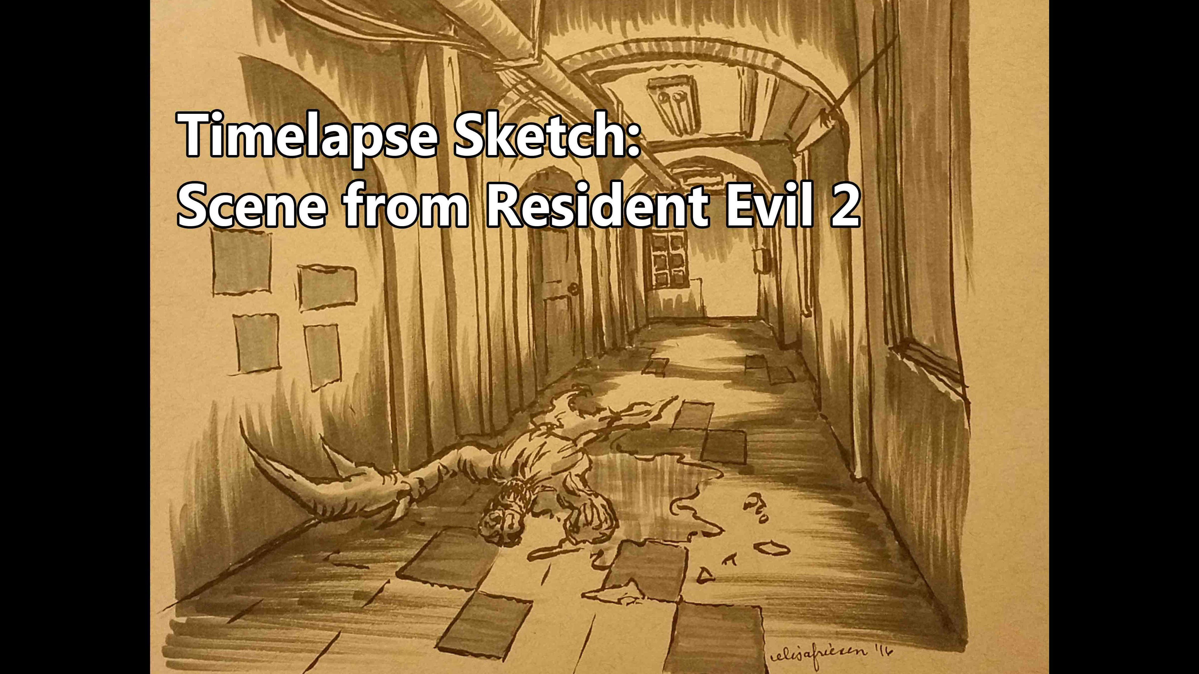 4096x2304 Time Lapse Sketch Of The Police Station From Resident Evil 2 - Police Station Sketch