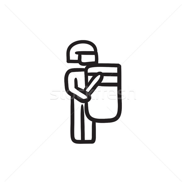 600x600 Policeman With Shield And Baton Sketch Icon. Vector Illustration - Policeman Sketch