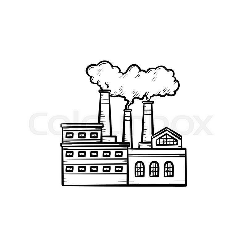 800x800 Factory Hand Drawn Outline Doodle Icon. Air Pollution By Smoke - Pollution Sketch