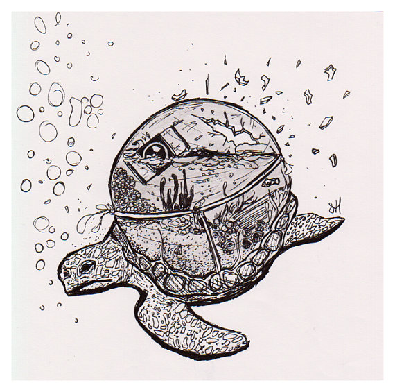 570x565 Turtle Pollution Pen Sketch Artwork Anime Sketches - Pollution Sketch