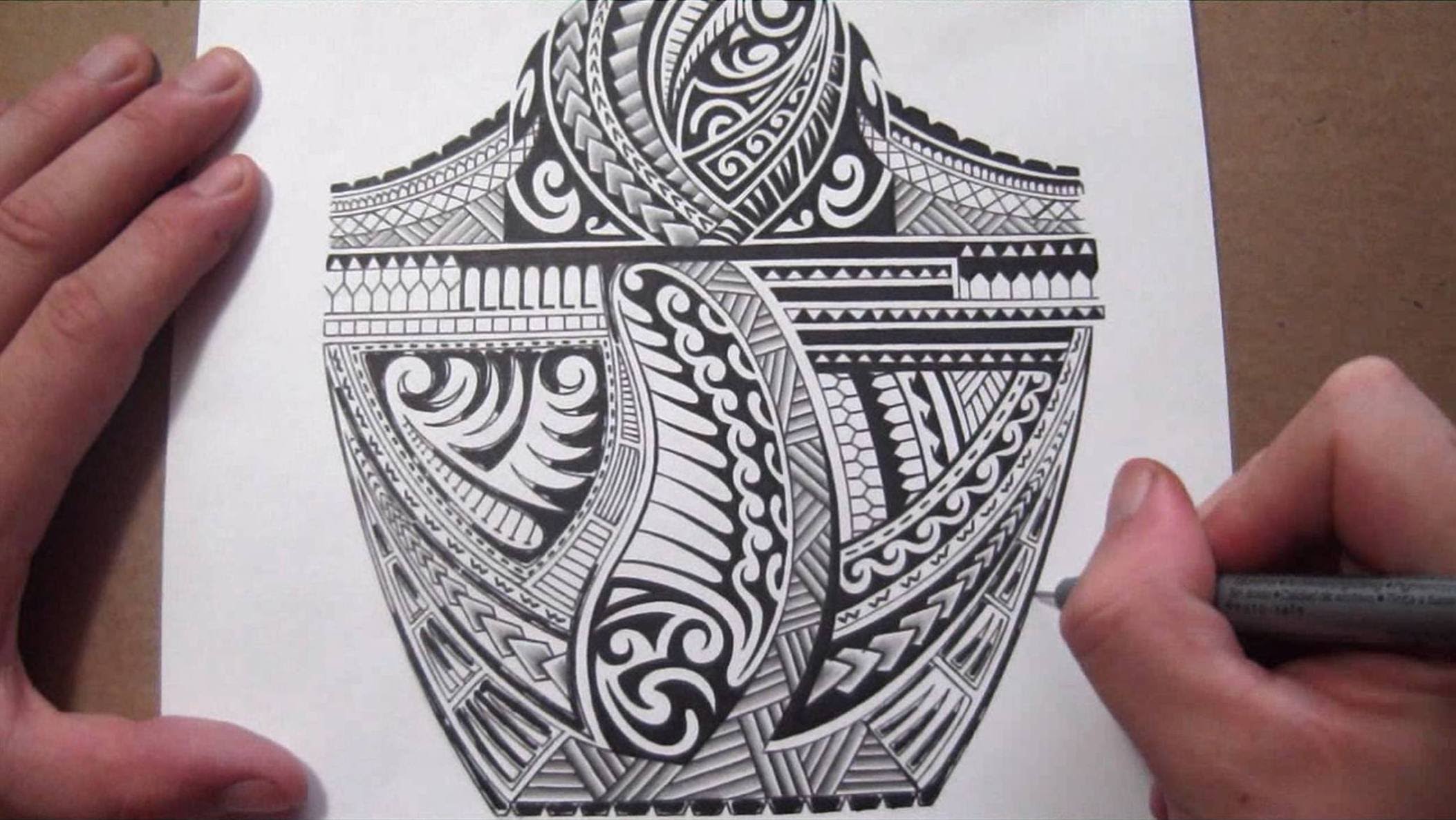 2106x1187 Maori Polynesian Tribal Half Sleeve Tattoo Design - Polynesian Sketch