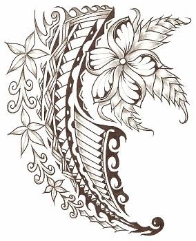 284x350 Polynesian Turtle Flowers And Waves Tattoos Sketch Tattoo Ideas - Polynesian Sketch