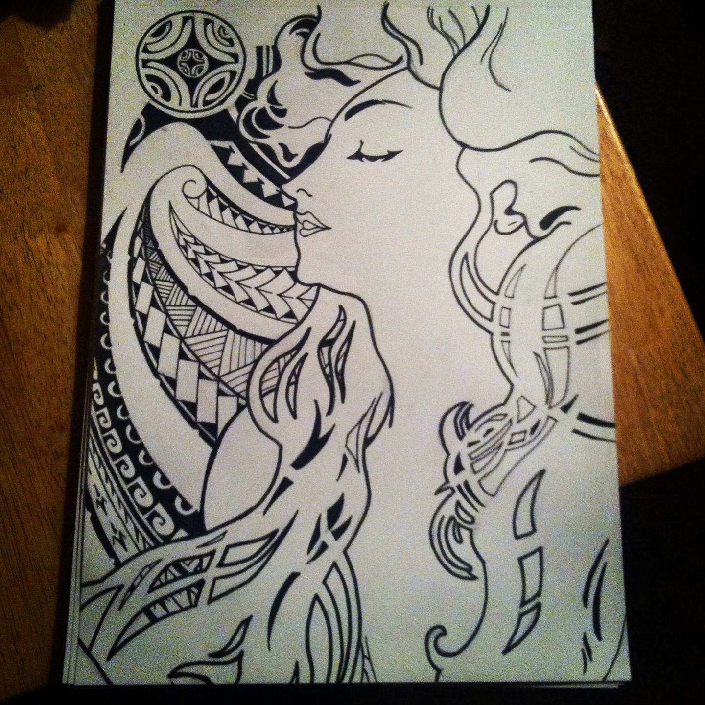 1440x1440 Alphonse Mucha Art With Polynesian Tribal Tattoos - Polynesian Sketch