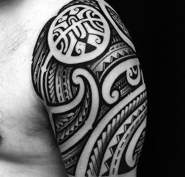 599x571 50 Polynesian Half Sleeve Tattoo Designs For Men - Polynesian Tattoo Sketch
