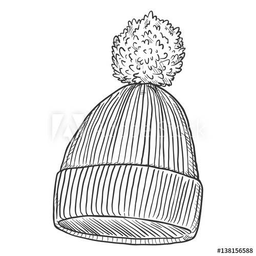 500x500 Vector Single Sketch Hat With Pompom - Pom Pom Sketch