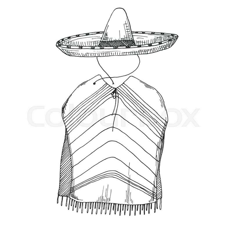 800x800 Sketch Of Poncho And Sombrero. Vector Illustration. Stock Vector - Poncho Sketch