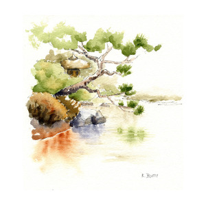 300x300 Japanese Garden Pond Sketch Painting By Karla Beatty - Pond Sketch