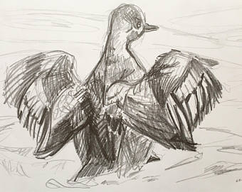 340x270 Ducks In Pond Sketch Etsy - Pond Sketch