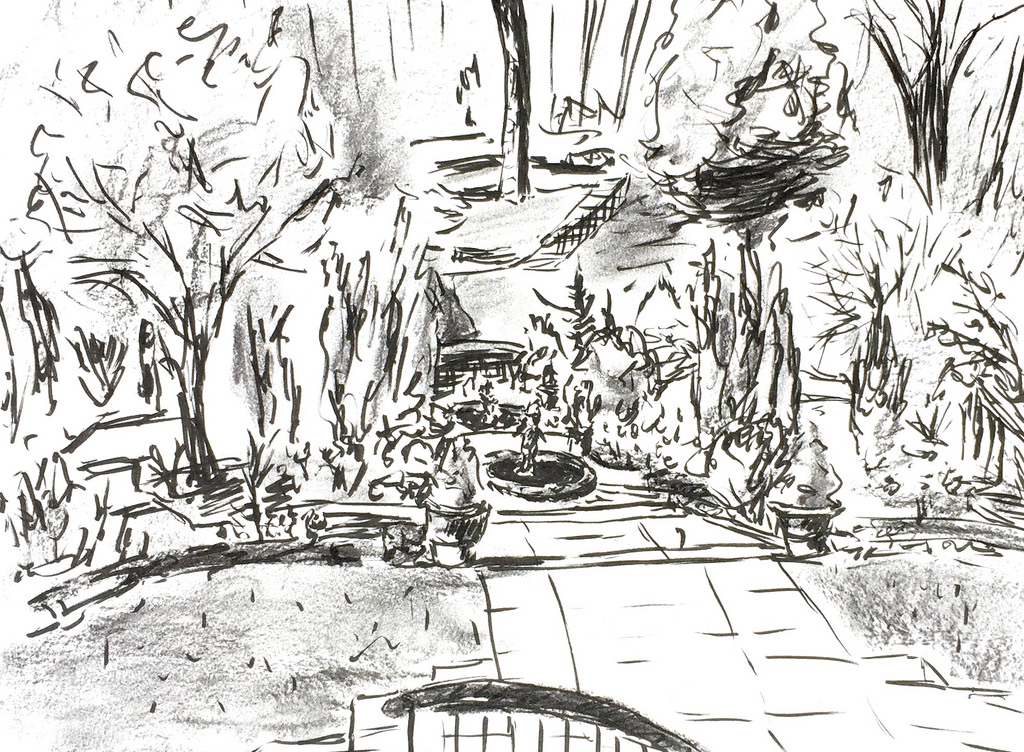 1024x752 Duke Gardens Looking Towards The Koi Pond - Pond Sketch