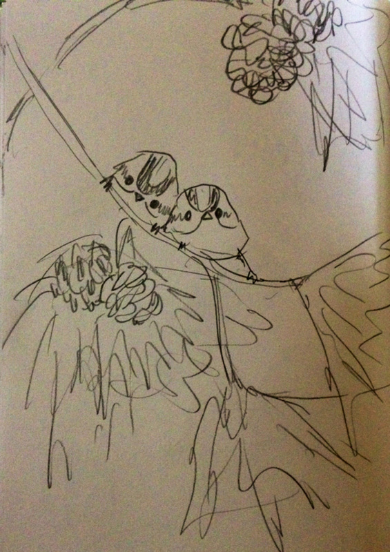 565x800 Kinglets In Ponderosa Pine Bird Sketch By Kto Art - Ponderosa Pine Sketch