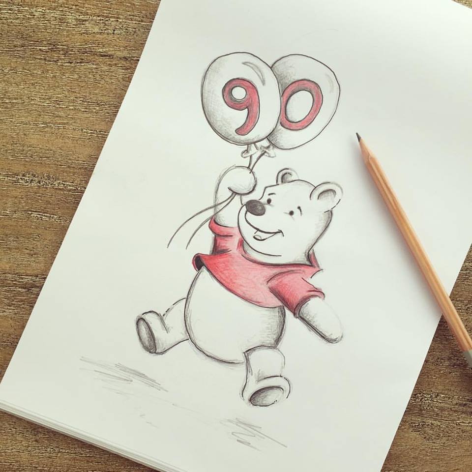 960x960 Sarah Ann Kent Illustration Happy Birthday Pooh Bear - Pooh Bear Sketch
