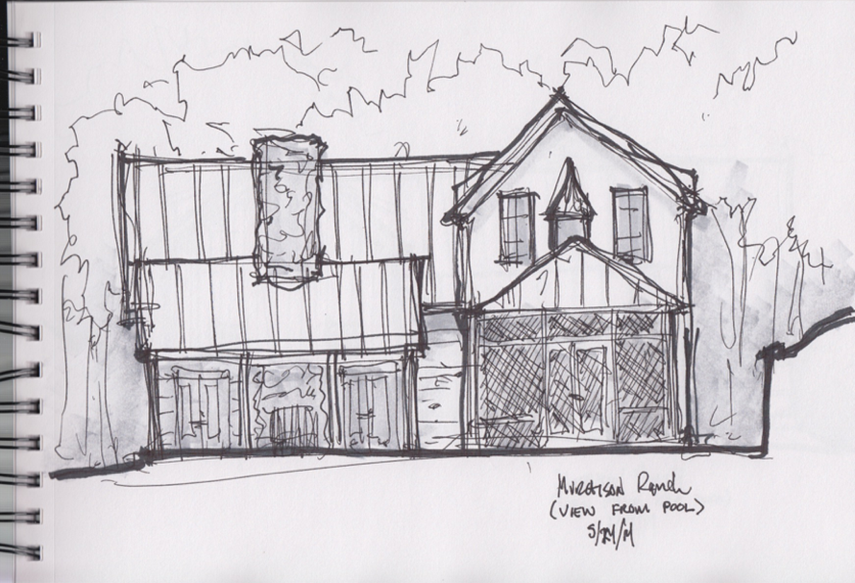 1208x824 Ranch View From Pool Sketch Jerry L Coleman, Designer Llc - Pool Sketch