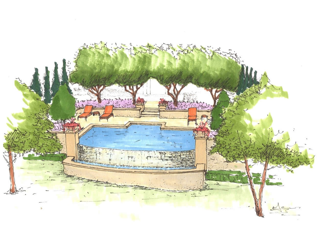 1245x960 Sketch Portfolio Of Given Pool Designs Llc Kansas City Swimming - Pool Sketch
