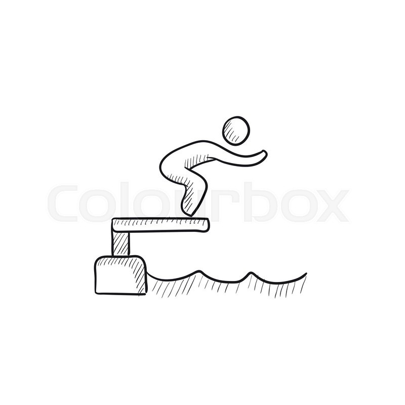 800x800 Swimmer Jumping From Starting Block In Pool Vector Sketch Icon - Pool Sketch