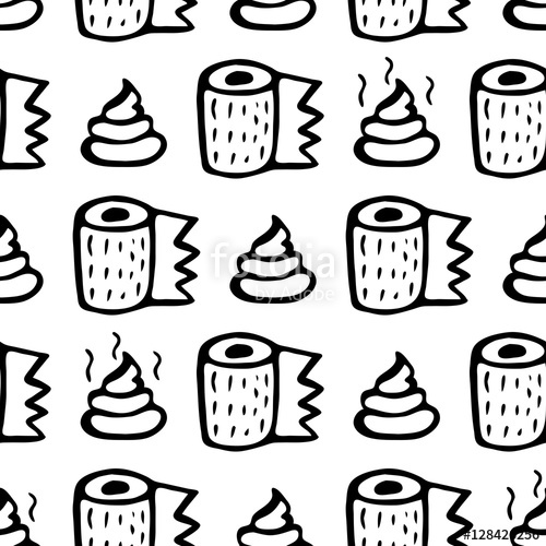 500x500 Pile Of Poop And A Roll Of Toilet Paper. Seamless Vector Pattern - Poop Sketch