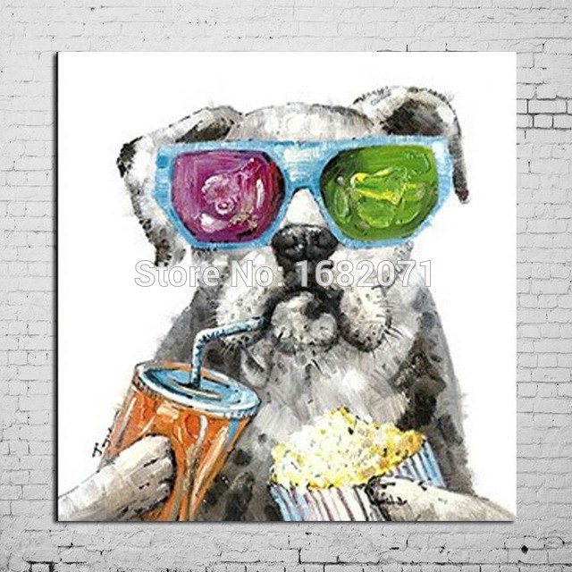 640x640 Free Shipping Hand Painted Funny Dog Enjoying Cola And Popcorn Oil - Popcorn Factory Sketch