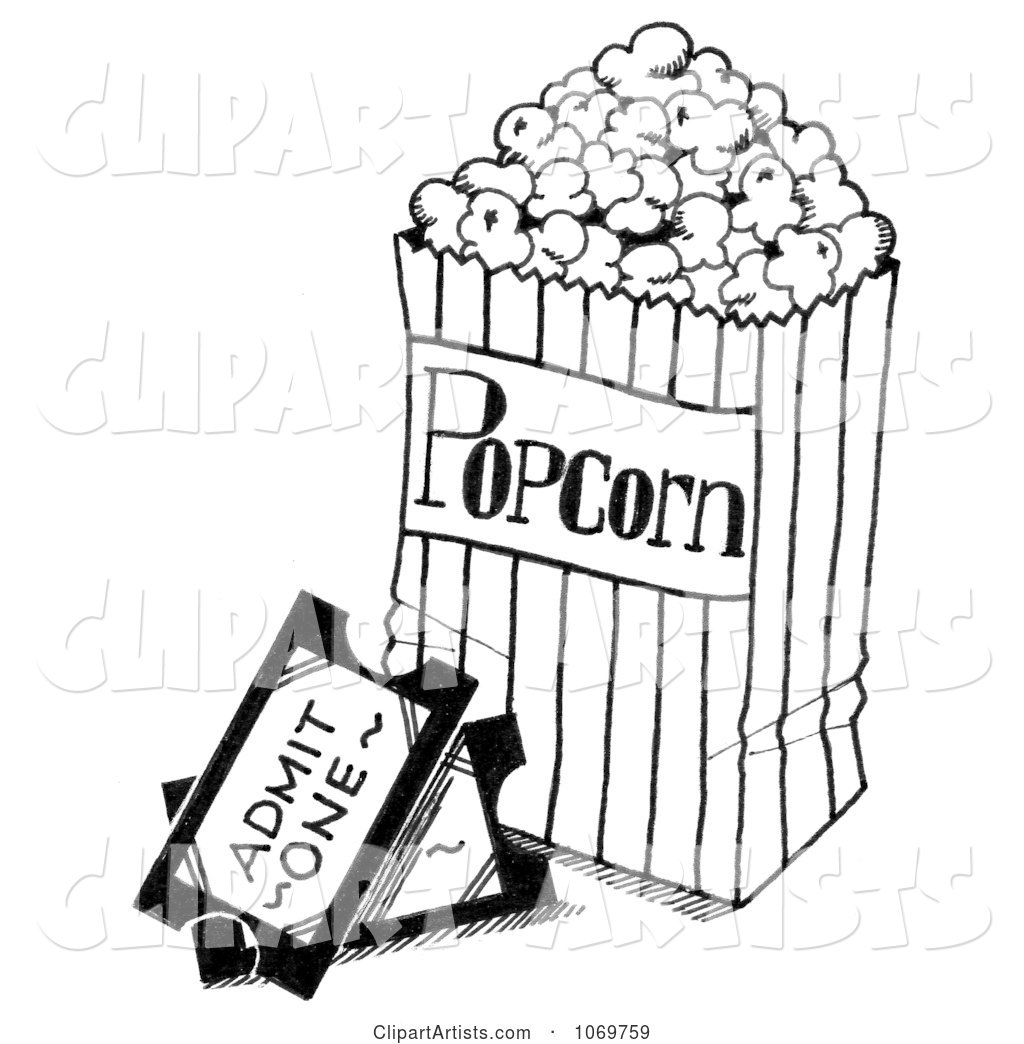 1024x1044 Movie Tickets And Popcorn Sketch Clipart By Loopyland - Popcorn Sketch