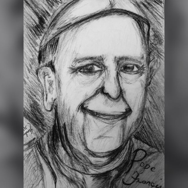640x640 Original Charcoal Sketch Pope Francis Portrait, Design Amp Craft - Pope Francis Sketch